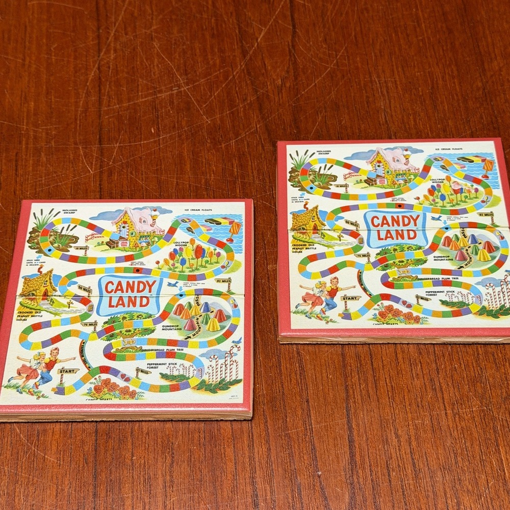 Handmade Candy Land Board Game Ceramic Coasters Set of 2 Vintage Retro Kitsch